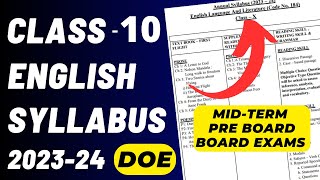 English Syllabus Class 10th 20232024  english midterm pre board syllabus class10  Cbse Doe [upl. by Eicyak]