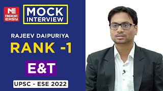 UPSC  ESE2022  Mock Interview  Rajeev Daipuriya  AIR1  EampT Engineering  By MADE EASY [upl. by Alexina]