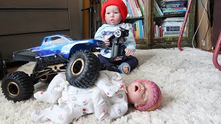 Reborn Toddler Gary Runs Over His Sisters Baby Alive Dolls with His New Remote Control Car RC Truck [upl. by Gwenn]