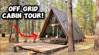 We Built an Aframe Cabin  FULL TOUR of Our Tiny Off Grid Cabin [upl. by Darci]