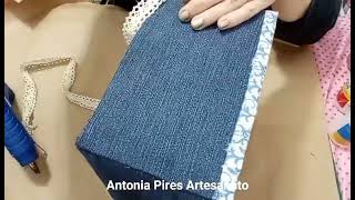 DIY ORGANIZADOR FEITO COM CAIXA DE PAPELÃO E CALÇA JEANS [upl. by Akcinahs]