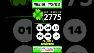 🍀 MEGA SENA de HOJE 170924 MEGASENA CONCURSO 2775 [upl. by Zicarelli790]