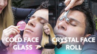 ASMR Massage Sleep Meditation  Crystal Face Roll Cold Face Glass [upl. by Hyrup]