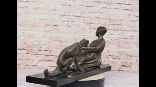 Art Deco Flapper Girl Woman with Dog Chiparus Bronze Statue Sculpture 13quot x 24quot EP112 [upl. by Kcered]