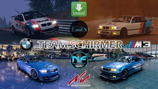 PACK BMW M3  E92  E36 TEAM SCHIRMER RGT MODS NampF MODDING  ASSETTO CORSA [upl. by Thacher656]