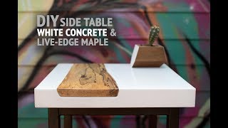 DIY White Concrete Table w LiveEdge Maple Inlay using GFRC mix  How To Make [upl. by Einnahc]