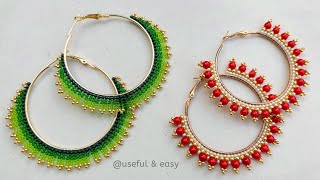 BEADED HOOP EARRINGS TUTORIAL🤍BEADS JEWELRY MAKING🤍 Useful amp Easy [upl. by Patsy957]