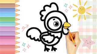 How To Draw and Color Rooster Easy  Quick Drawing Tutorial For Kids [upl. by Yetac352]