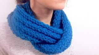 How to Loom Knit a Ribbed Infinity Scarf DIY Tutorial [upl. by Nitsrek]