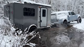 Cargo Trailer Camper  Late Season Snowstorm [upl. by Dnaleel]