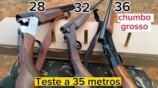 Espingarda 36 vs 32 vs 28 qual calibre agrupa mais a 35 metros com chumbo 3 [upl. by Ennoved653]