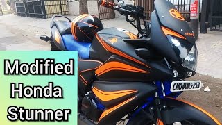 Honda stunner modified and full bike matt black and orange graphics pls subscribe🙏 Full modified [upl. by Leiuqeze]