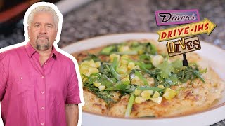 Guy Fieri Eats Blue Crab Flatbread in Savannah GA  Diners DriveIns and Dives  Food Network [upl. by Maryjo]