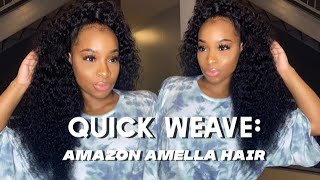 DETAIL INSTALL AMELLA HAIR  AMAZON  100 VIRGIN BRAZILIAN KINKY CURLY HAIR  QUICKWEAVE TUTORIAL [upl. by Ymmor]