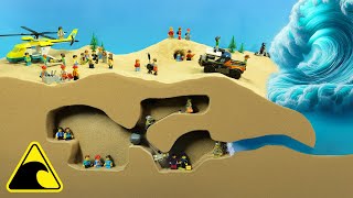 Trapped in a Flooded Cave  LEGO Flood Disaster  Tsunami Dam Breach Experiment [upl. by Aicad]