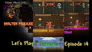 Lets Play Terraria Pt 14 Molten Pickaxe Palladium Set and Orichalcum Set [upl. by Anuait254]