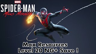 Marvel SpiderMan Miles Morales  Max Resources Level 20 NG  Max Points Save [upl. by Nnylarac993]