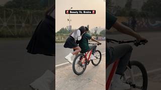 Beauty vs Brains😂 bike funny comedy stunt mtb girl fun funnyvideo funnyshorts rozylakra [upl. by Asseral]