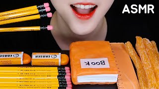 ORANGE FOOD ASMR EDIBLE SCHOOL SUPPLIES ASMR EDIBLE BOOK EDIBLE ERASER EDIBLE RULER MUKBANG ASMR [upl. by Siuol]