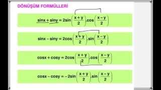 TRİGONOMETRİ DÖNÜŞÜM VE TERS DÖNÜŞÜM FORMÜLLERİ [upl. by Anirok]