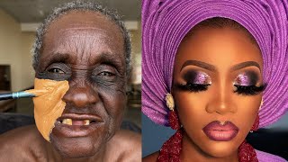 VIRAL 😱😳🔥NIGERIAN GRANDMA BRIDAL MAKEUP amp GELE TRANSFORMATION💄MAKEUP TUTORIAL 🔥✂️💉💉 [upl. by Heiney293]