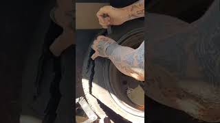 CUTTING A TIRE WITH A POCKET KNIFE tdc shorts cuttingasmr [upl. by Adeys848]