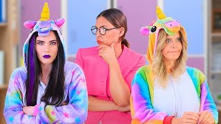 10 DIY Bunte Einhorn Schulsachen vs Dunkle Einhorn Schulsachen  Wettbewerb [upl. by Ahsi396]