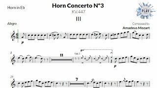 Mozart Horn Concerto N3 Kv 447 3rd Mov  PLAY ALONG [upl. by Yordan873]