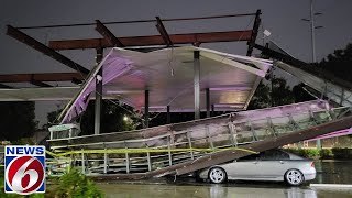 Strong winds topple gas station awning in Casselberry [upl. by Tawney]