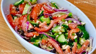 Receta fácil Ensalada Griega riquisíma y saludable con un rico aderezo natural [upl. by Terra246]