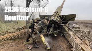 Russian 2A36 GiatsintB towed Howitzer firing in Zaporizhia Ukraine [upl. by Llabmik]