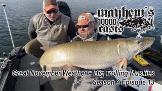 Late fall muskies trolling in deep clear water in Minnesota Mayhems 10000 Casts Season 3 Episode 13 [upl. by Asiak]