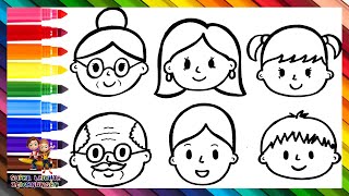 Zeichnen und Ausmalen einer Familie Großeltern Eltern und Kinder 👵🏻👴🏻👩👨👧👦🌈 Zeichnungen für Kinder [upl. by Ias]