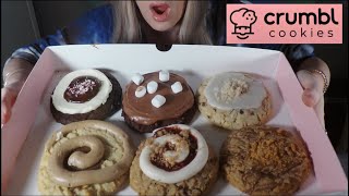 ASMR Crumbl Cookie Review  BEST EVER Hot Cocoa Cinn Roll Candy Cane Butterfinger Berry Cobbler [upl. by Ycak]