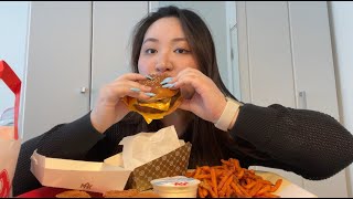 MAX BURGER ASMR Mukbang  BEST BURGER EVER  swedish oldest burger chain  Sweet potato fries [upl. by Shayne]