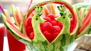 How To Make Watermelon Peacocks  Fruit and Vegetable Carving Garnish  Food Art  Party Decoration [upl. by Baseler408]