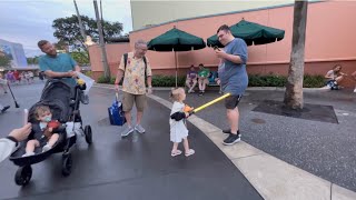 Hollywood Studios  Oga’s Cantina  50’s Prime Time Cafe  Livy’s First Light Saber  Rainy Day [upl. by Soutor974]