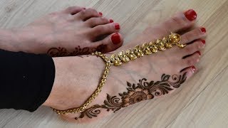 Easy simple 10 minute henna mehendi design for feet [upl. by Annol]