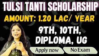 Tulsi Tanti Scholarship 2024Amount 120 lac9th 10th Diploma UG Eligible Career Maze [upl. by Minta]