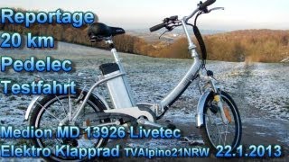 Elektro Klapprad 20 km Reportage Pedelec Testfahrt Medion MD 13926 Livetec TVAlpino21NRW 2212013 [upl. by Liberati]