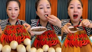 mukbang  Garlic chili eating show  too spicy [upl. by Atirac]