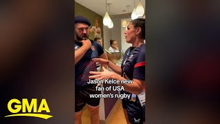 Jason Kelce and Ilona Maher have hilarious conversation about womens rugby [upl. by Aihsenod681]