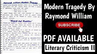 Modern Tragedy Tragedy and Tradition Tragedy and Contemporary Experience By Raymond William [upl. by Draw]