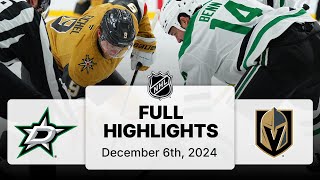 NHL Highlights  Stars vs Golden Knights  December 06 2024 [upl. by Notsirhc]