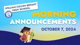 Bryant Morning Announcements Monday October 7 2024 [upl. by Averi]