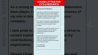 COVER LETTER for CVs and RESUMES shorts [upl. by Ecertap]