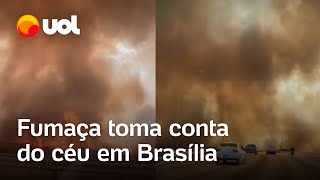 Fumaça toma conta do céu de Brasília com incêndio no Parque Nacional fogo já chega perto das casas [upl. by Anrol]