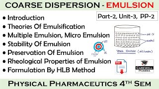 Emulsion  Coarse dispersion  Part2 Unit3  Physical pharmaceutics 4th Semester  carewell P [upl. by Ansel]