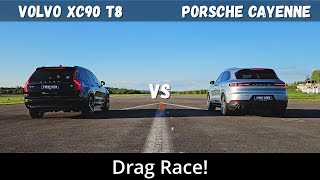 2024 Volvo XC90 T8 Recharge 455hp vs 2024 Porsche Cayenne EHybrid 470hp  Drag Race  4K [upl. by Damiani]