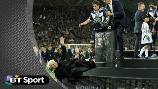 ALeague chairman falls off stage  BT Sport [upl. by Nesnaj]